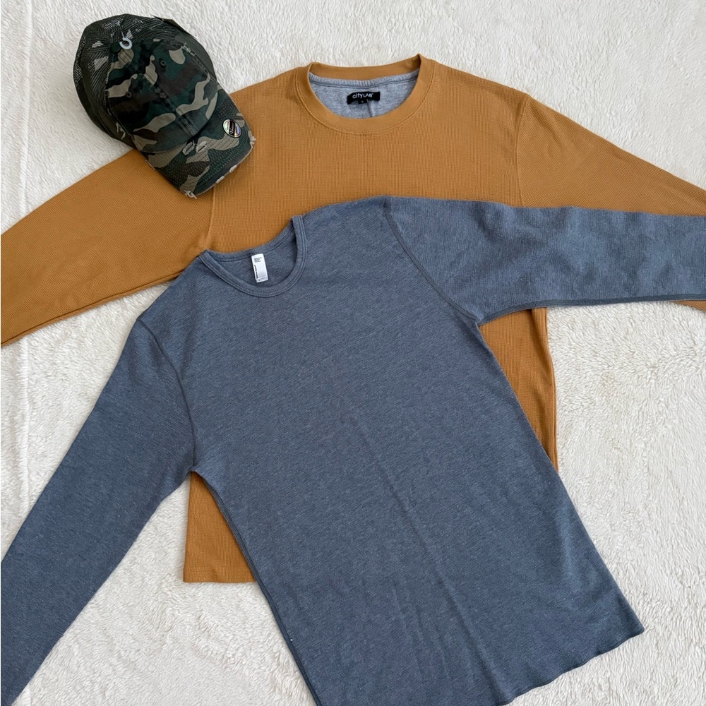 Men’s Thermal Shirt & Hat Bundle, 2 Large Thermals & 1 Adjustable Hat